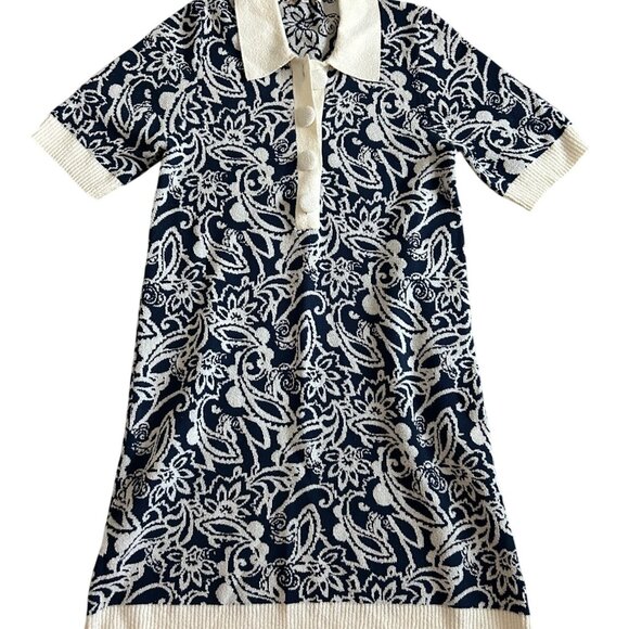 Ramy Brook Womens Sz M Erin Boucle Knit Navy and Cream Polo Mini Dress - Picture 14 of 14